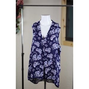 Rose + Olive Sleeveless Royal Blue Floral Top XL